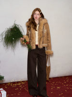 Embroidered Faux Fur Trim Jacket