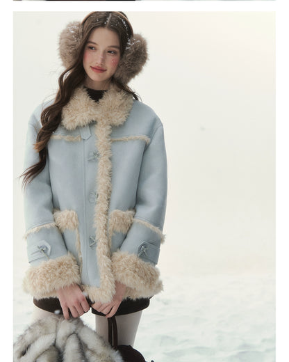 Pink &amp; Blue Reversible Faux Shearling Coat
