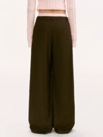 Brown Double-Waist Stripe Wide-Leg Pants