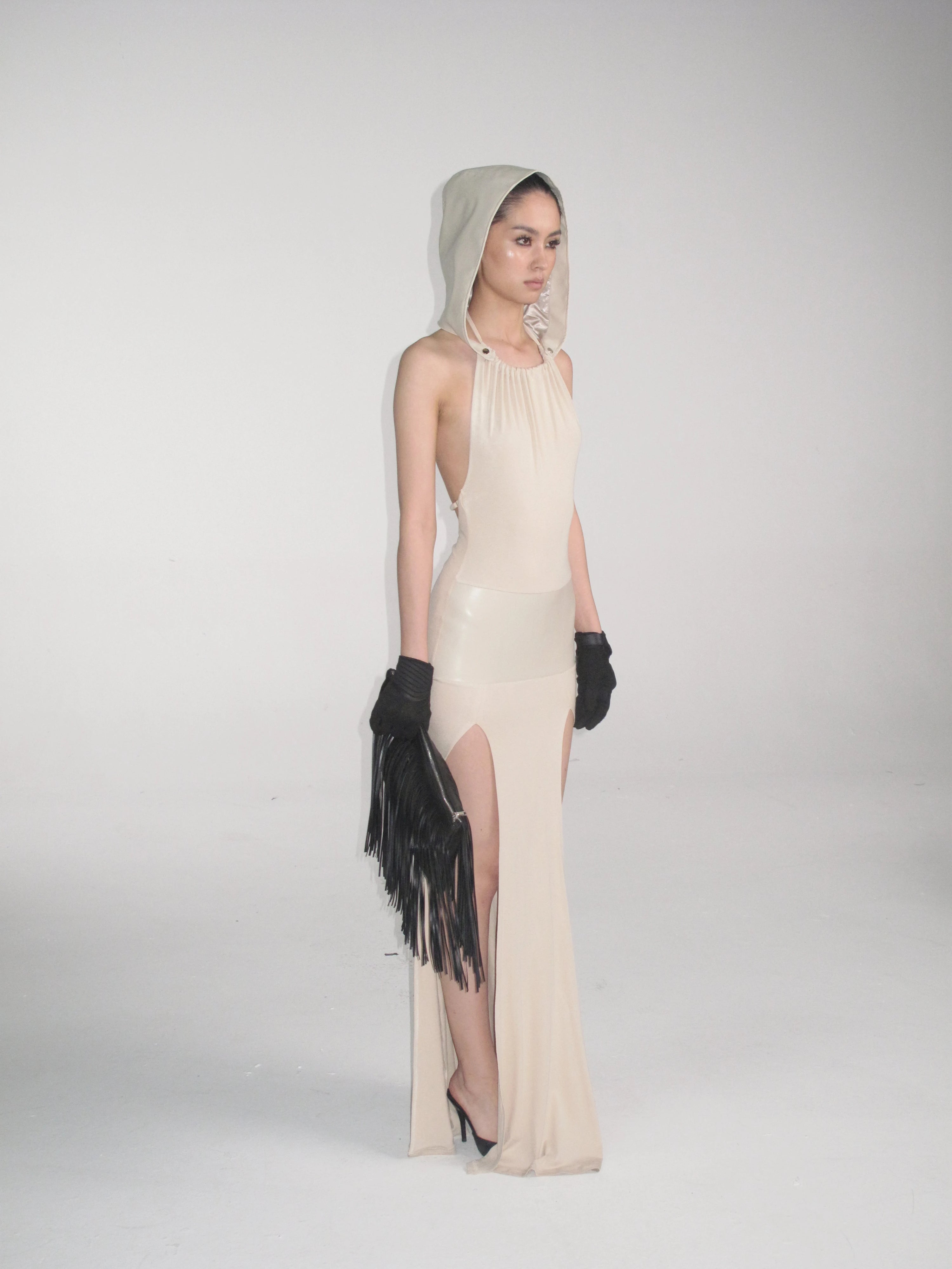 Detachable Hood Halter Maxi Dress