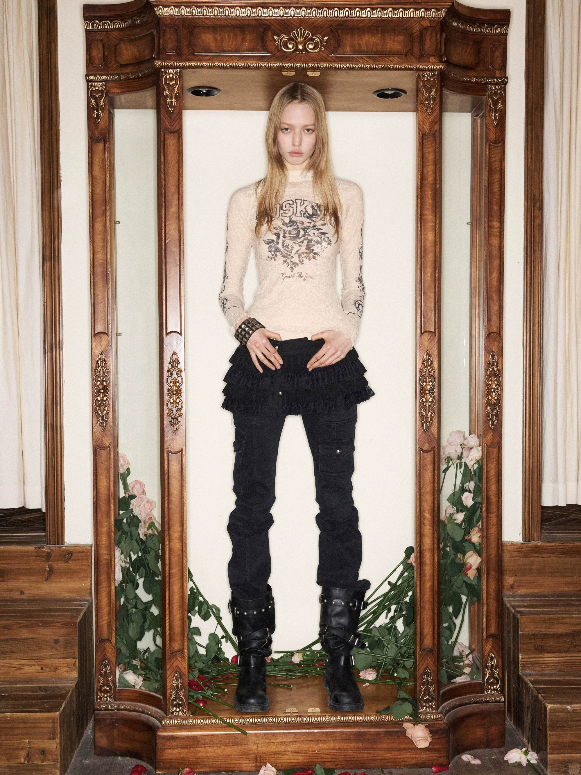 Washed Canvas Cargo Flare Pants