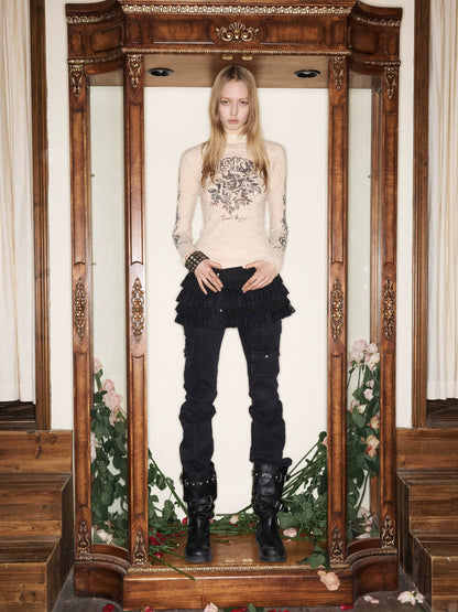 Washed Canvas Cargo Flare Pants