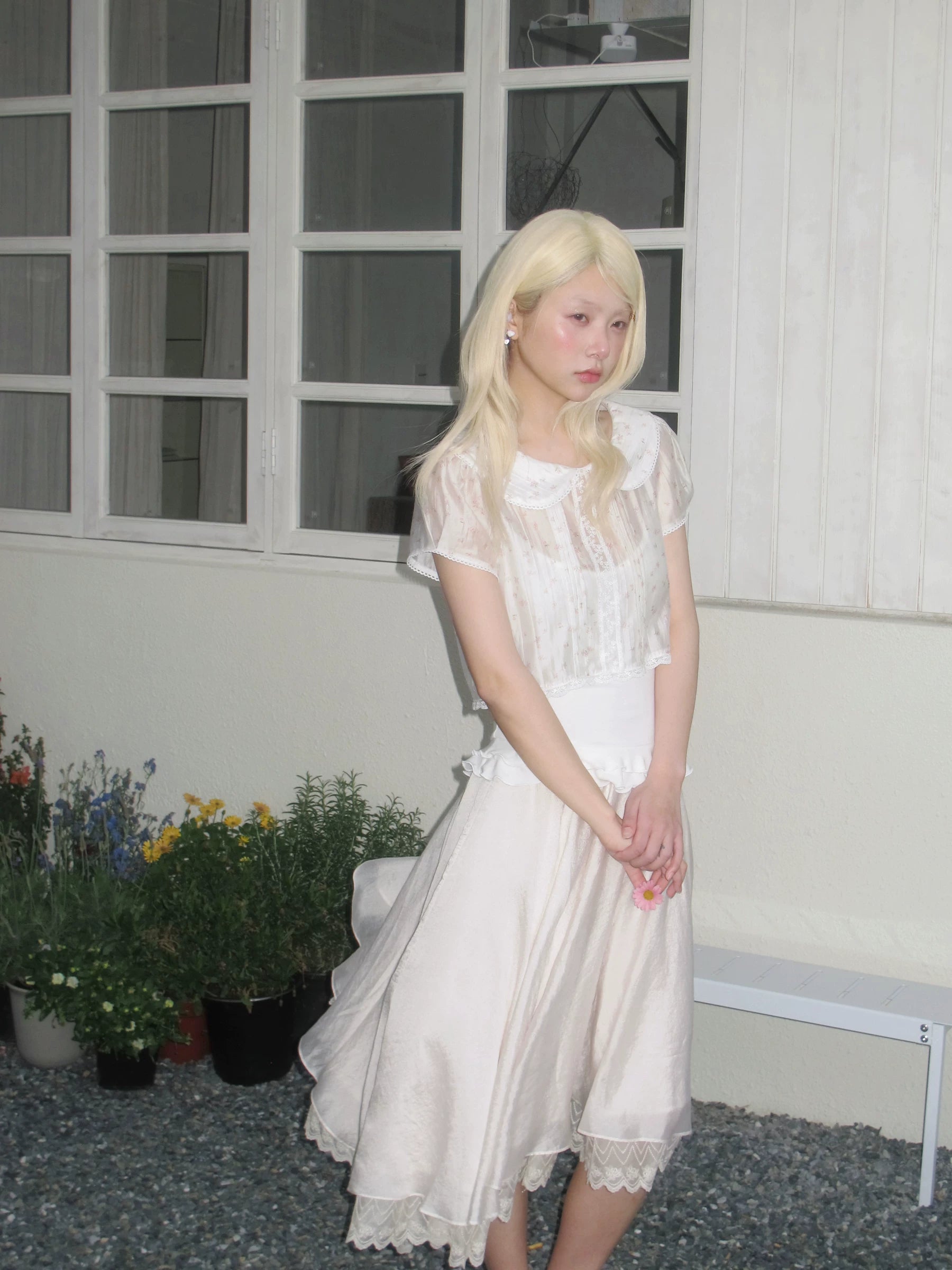 Floral Peter Pan Collar Ruffle Set