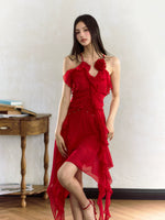 Rose Ruffle Irregular Hem Camisole Dress