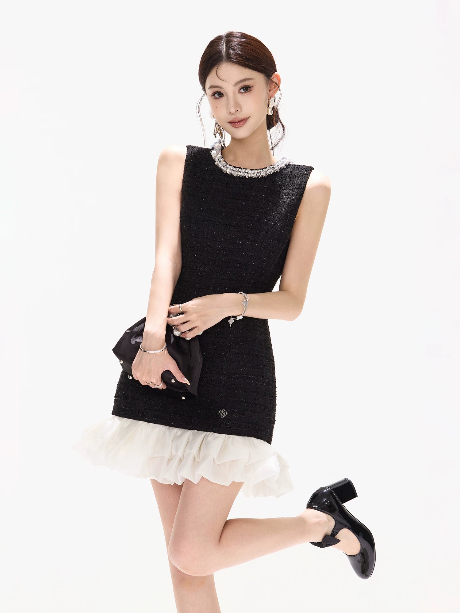 Diamond Collar Ruffle Dress