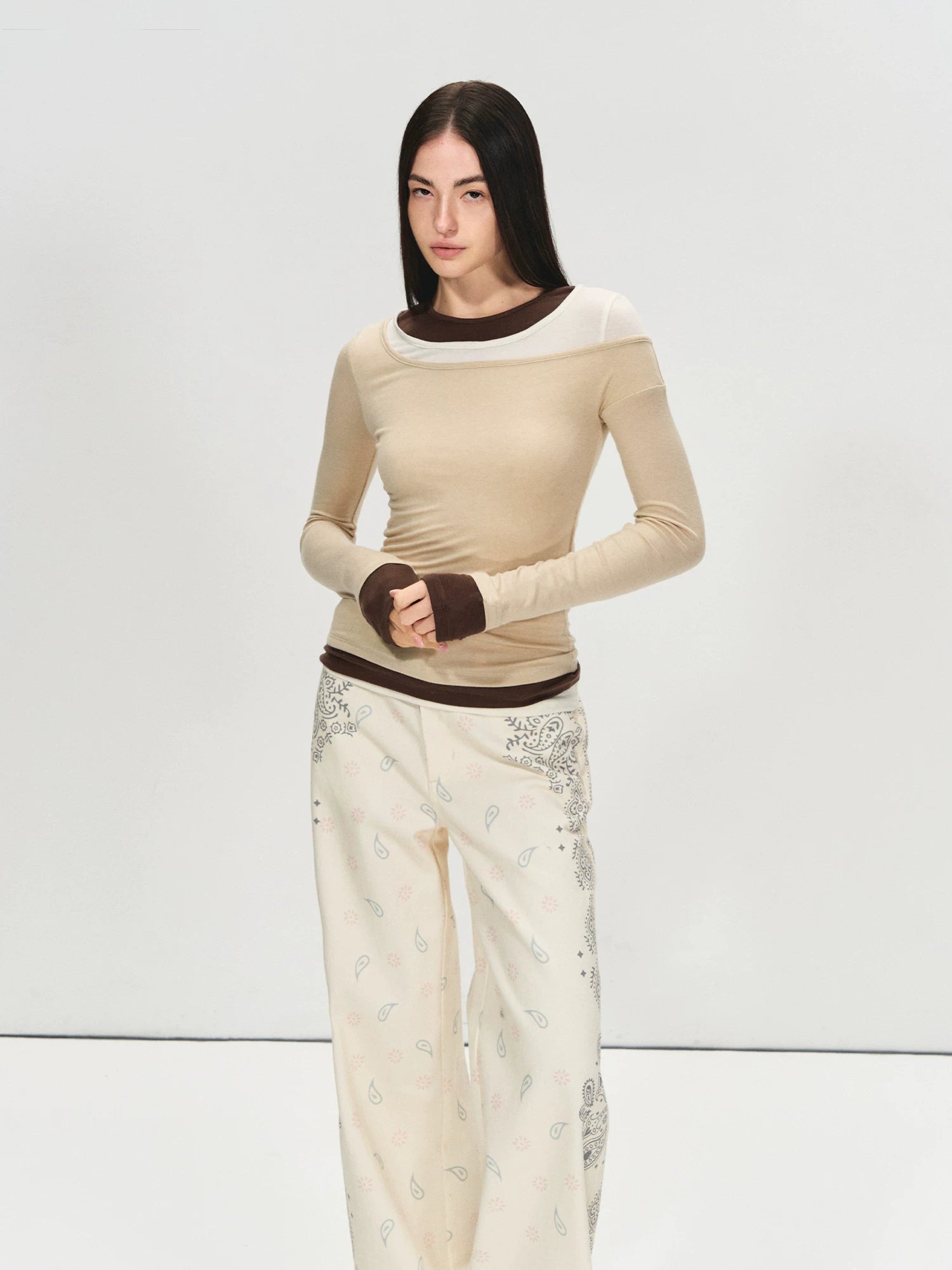 Lyocell Wool Colorblock Layered Base Top