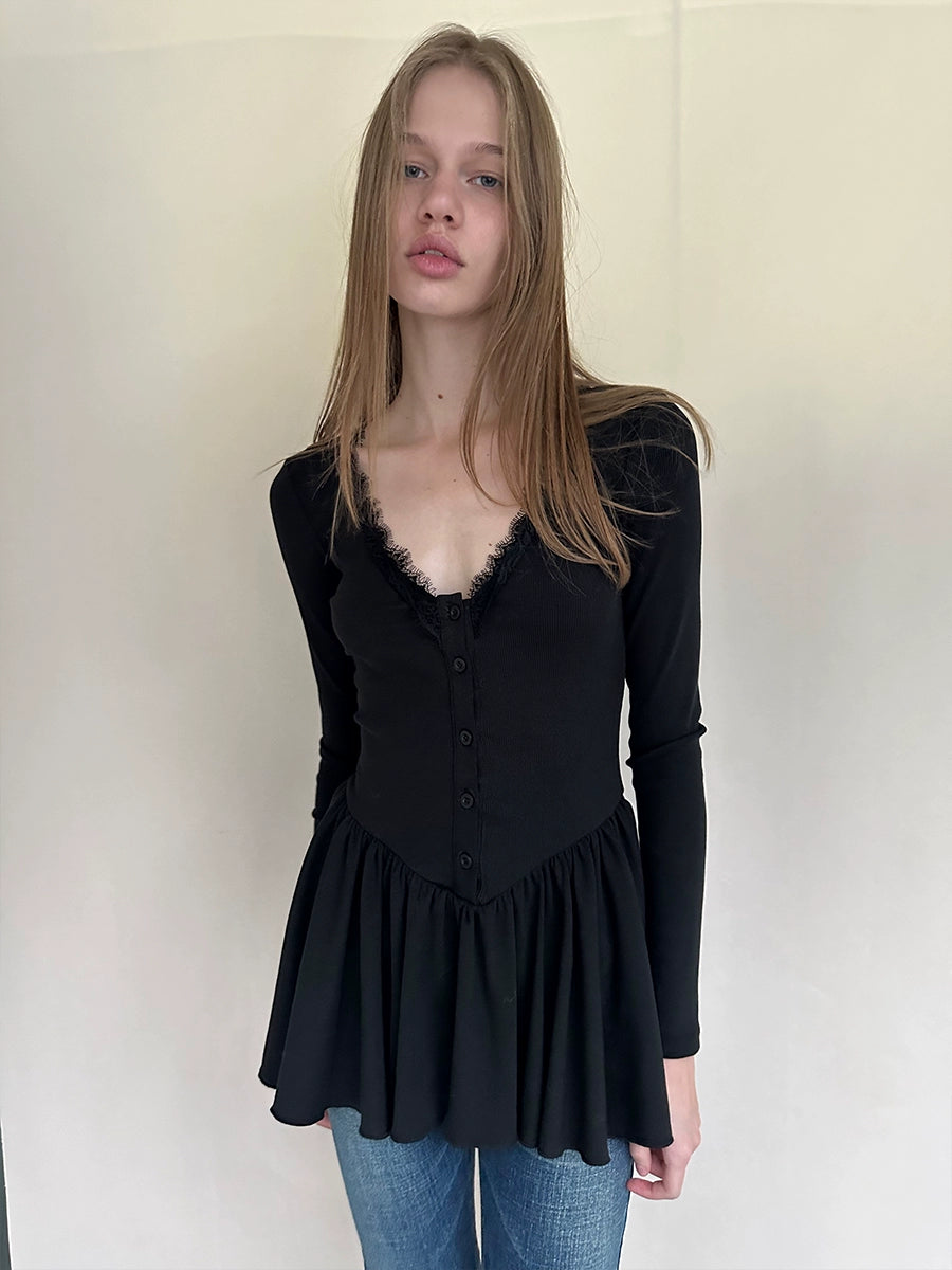 Lace Panel V-Neck Top