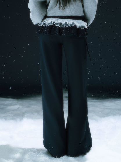 Navy Blue Star Lace Pleated Straight-leg Pant Set