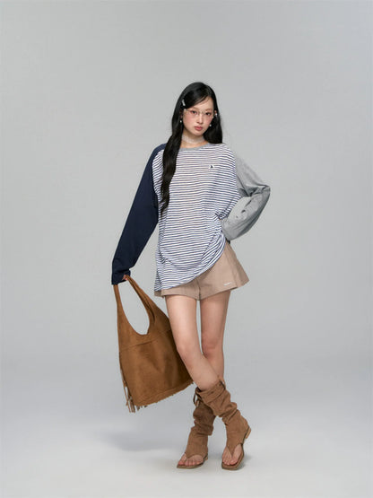 Pleated A-line Khaki Shorts