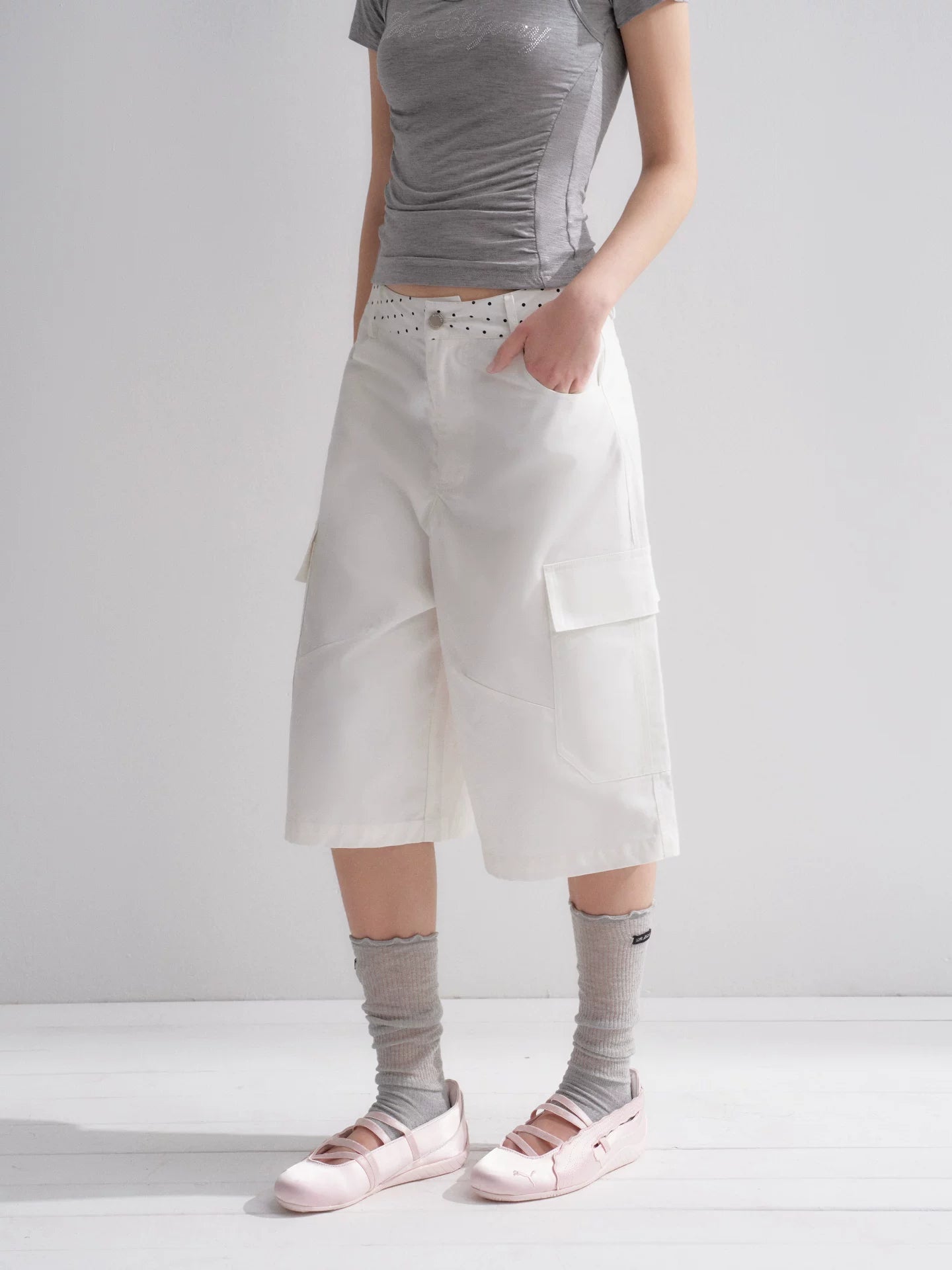 White Polka-Dot Cargo Culottes