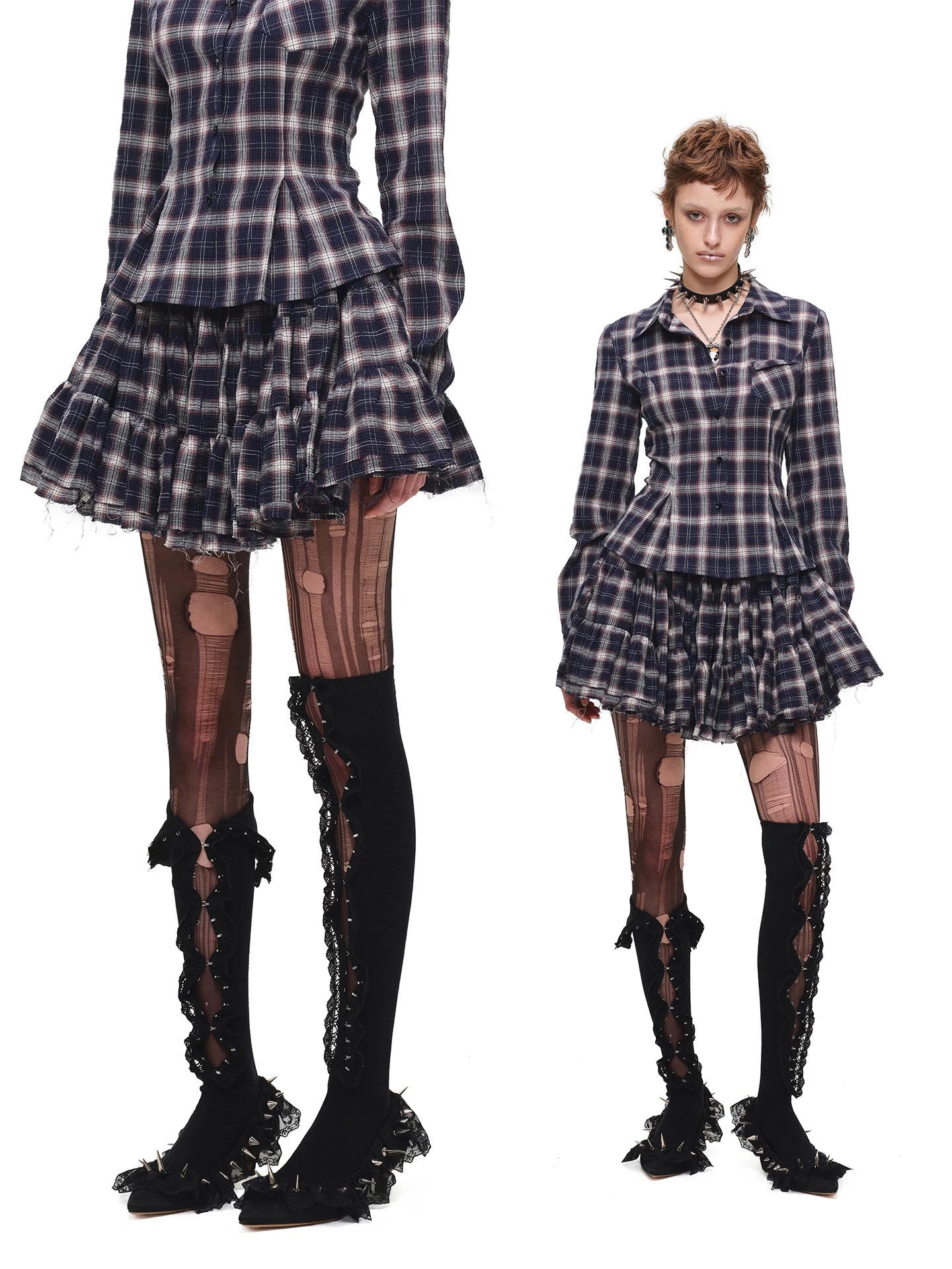 Plaid Shirt &amp; Skort Set
