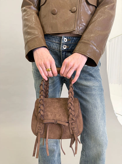 Suede Braided Handle Mini Bag