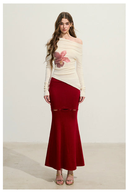 Asymmetrical Knit Top &amp; Mermaid Skirt Set