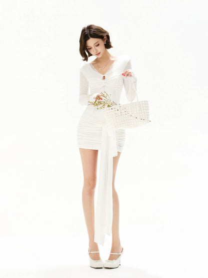 Lace Twist V-Neck Mini Dress