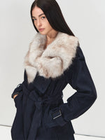 Navy Blue Suede Trench Coat