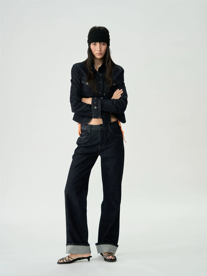 Original Denim Short Stand Collar Cinched Jacket Set