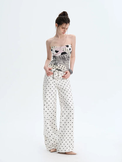 Beige Polka Dot Bandeau Top