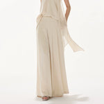 Light Champagne Satin Pleated Pants