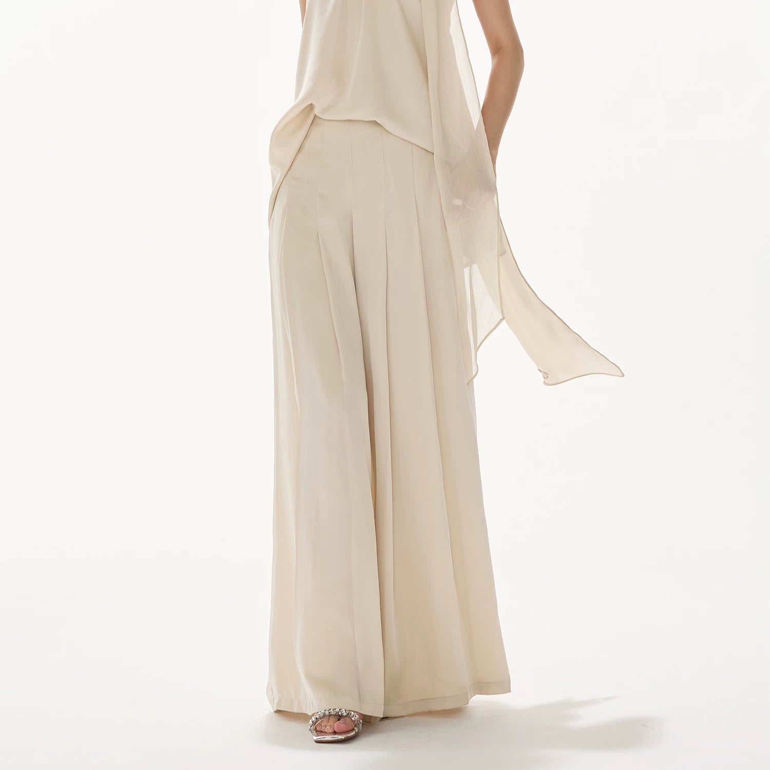 Light Champagne Satin Pleated Pants