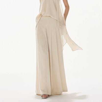 Light Champagne Satin Pleated Pants