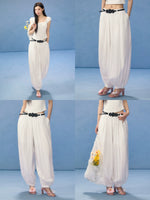 Floral Belt Balloon Wide-Leg Pants