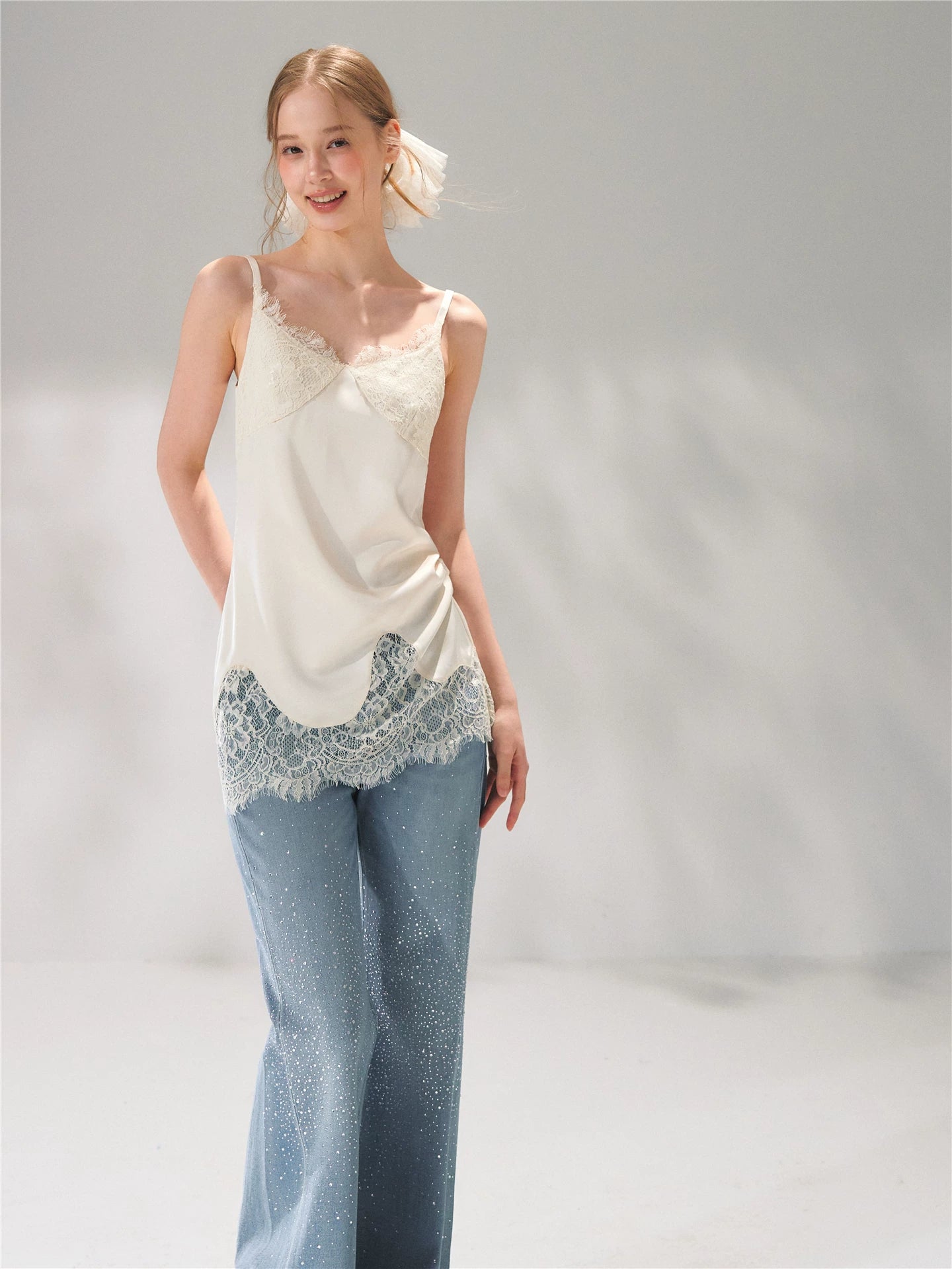 Lace Trim Silk Camisole