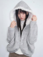 Gray Hooded Wool-Blend Coat