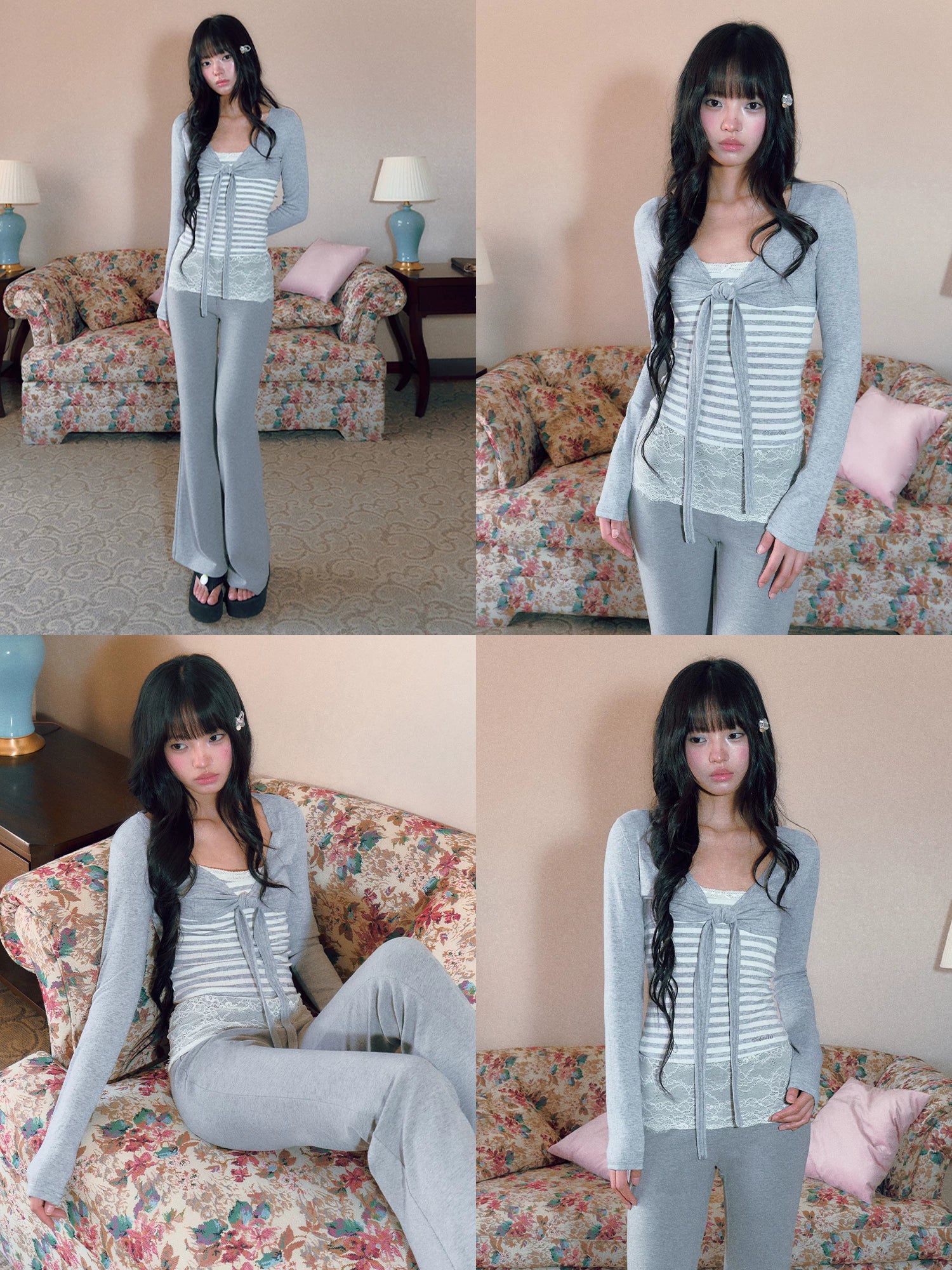 Gray Stripe Lace Set
