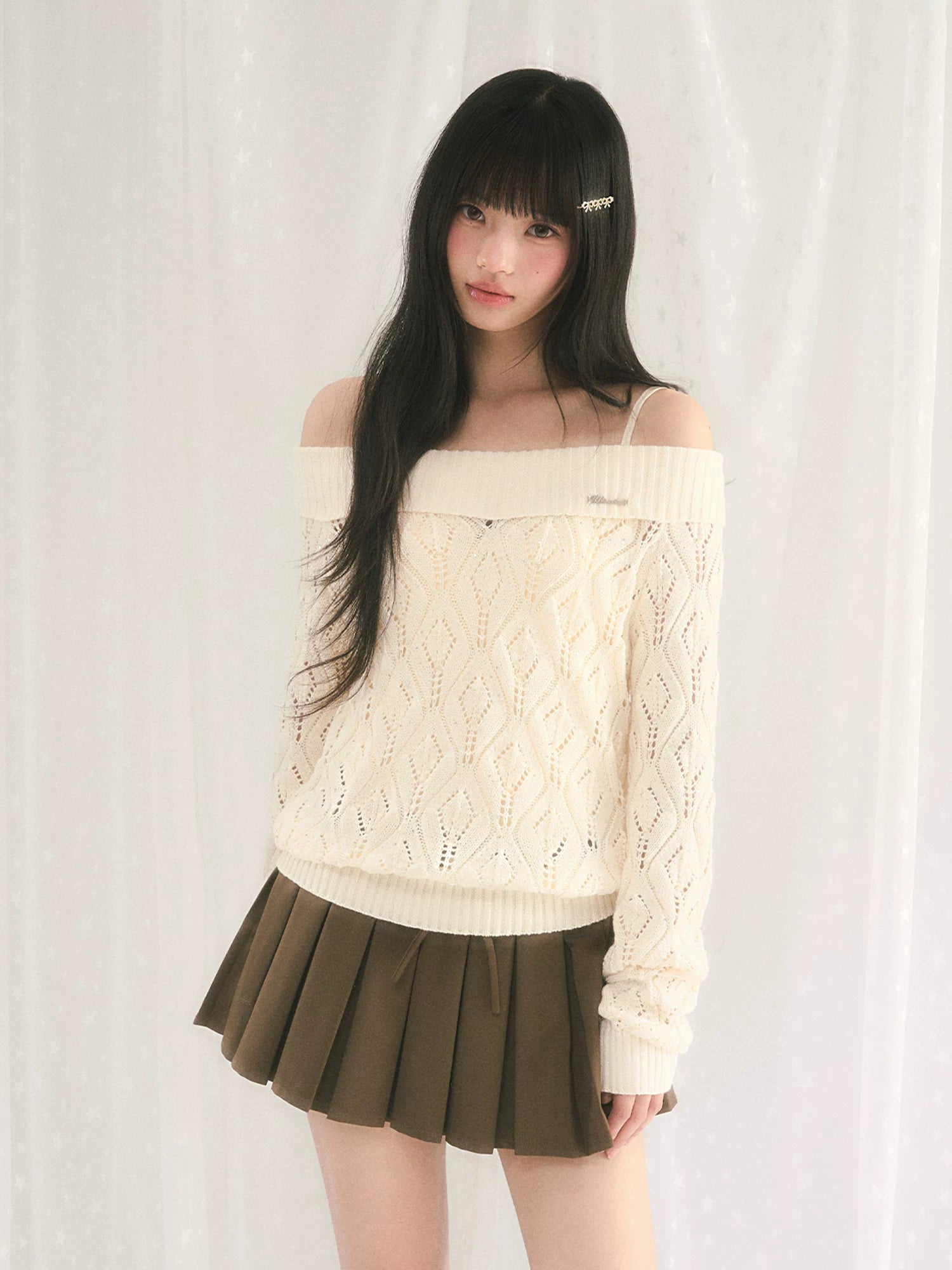 Openwork Off-Shoulder Knit Top