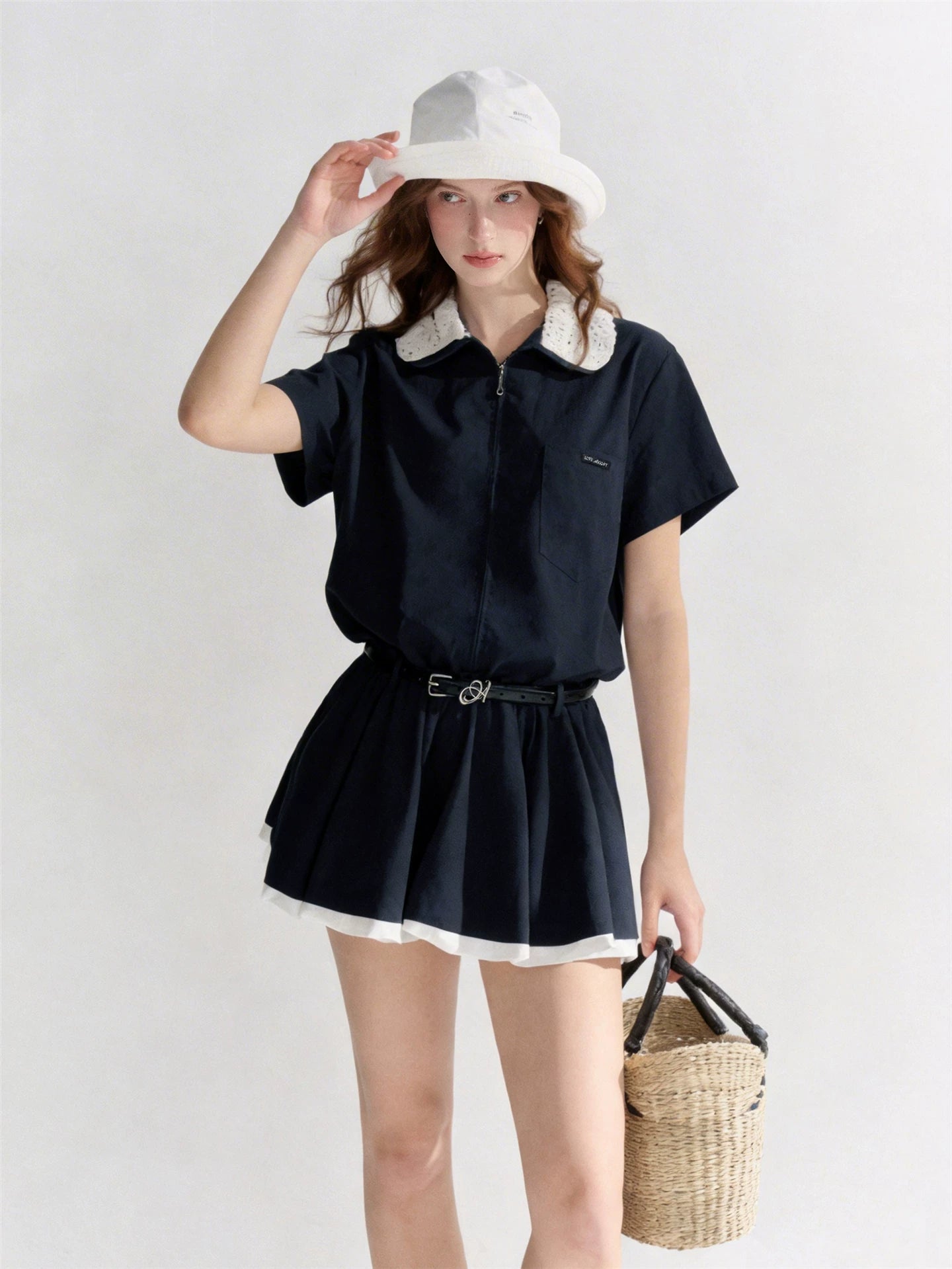 Lace Collar Stripe Bubble Dress