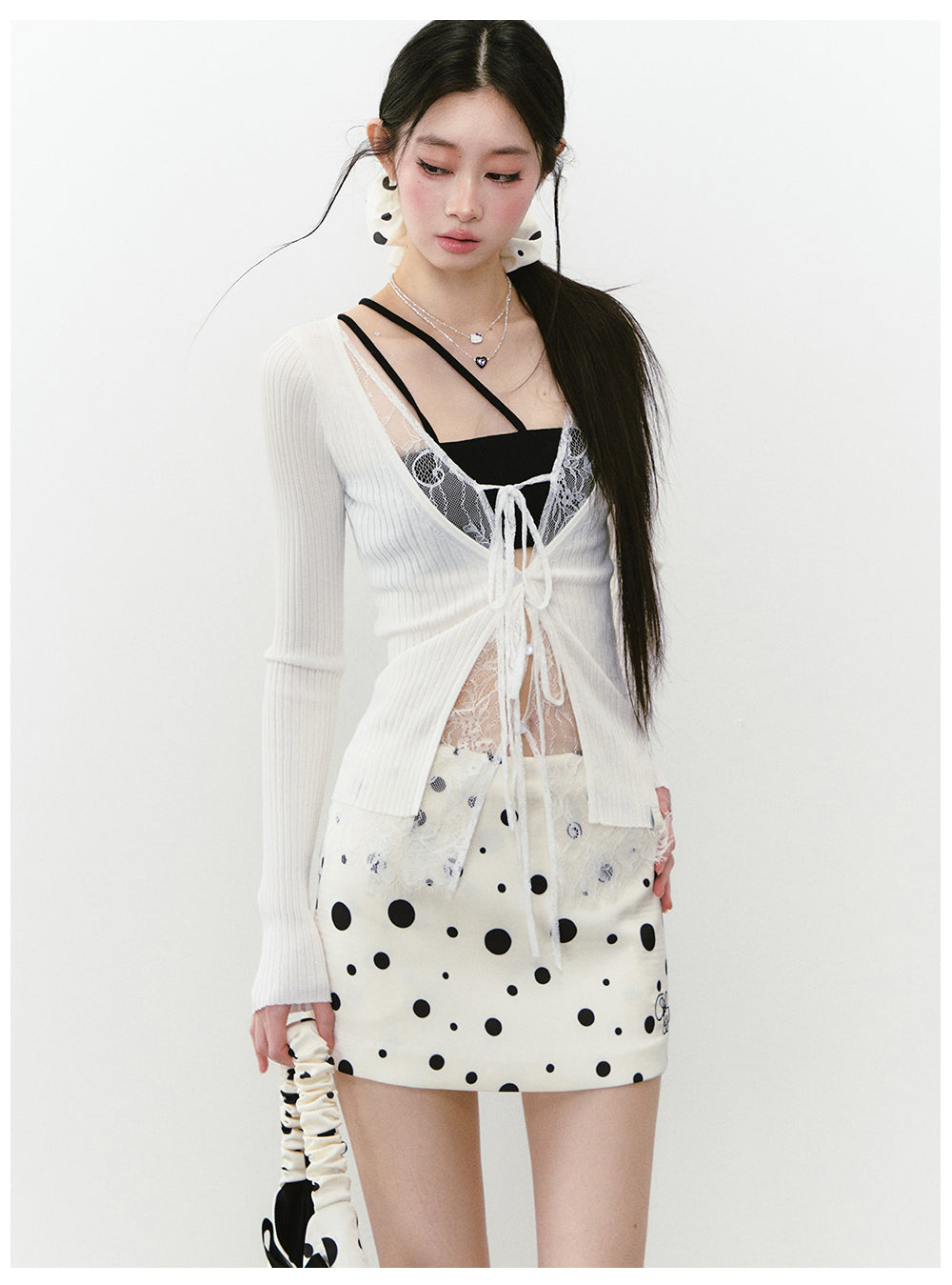 Polka Dot Zipper Reversible Skirt