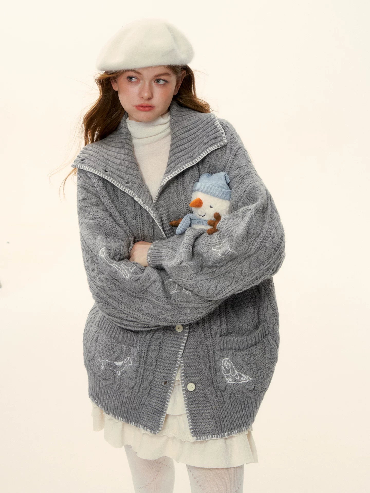 Embroidered Cable Knit Jacket