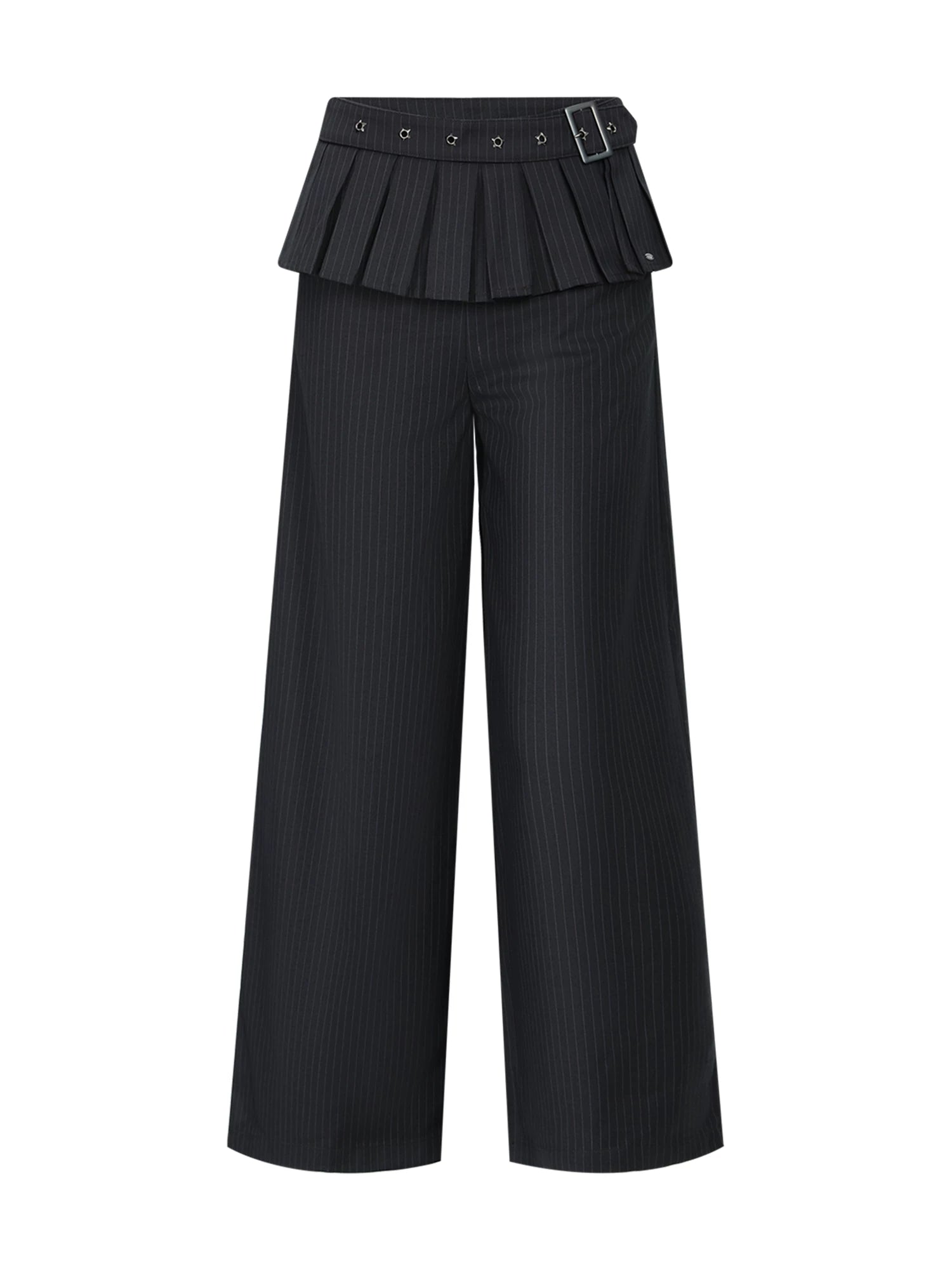 Gray Striped Wide-Leg Pants