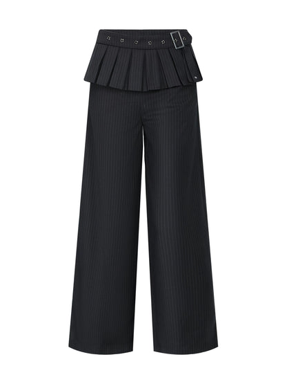 Gray Striped Wide-Leg Pants