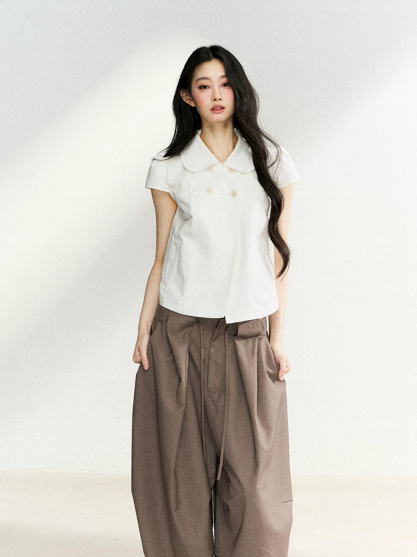 White Cotton Double Button Shirt