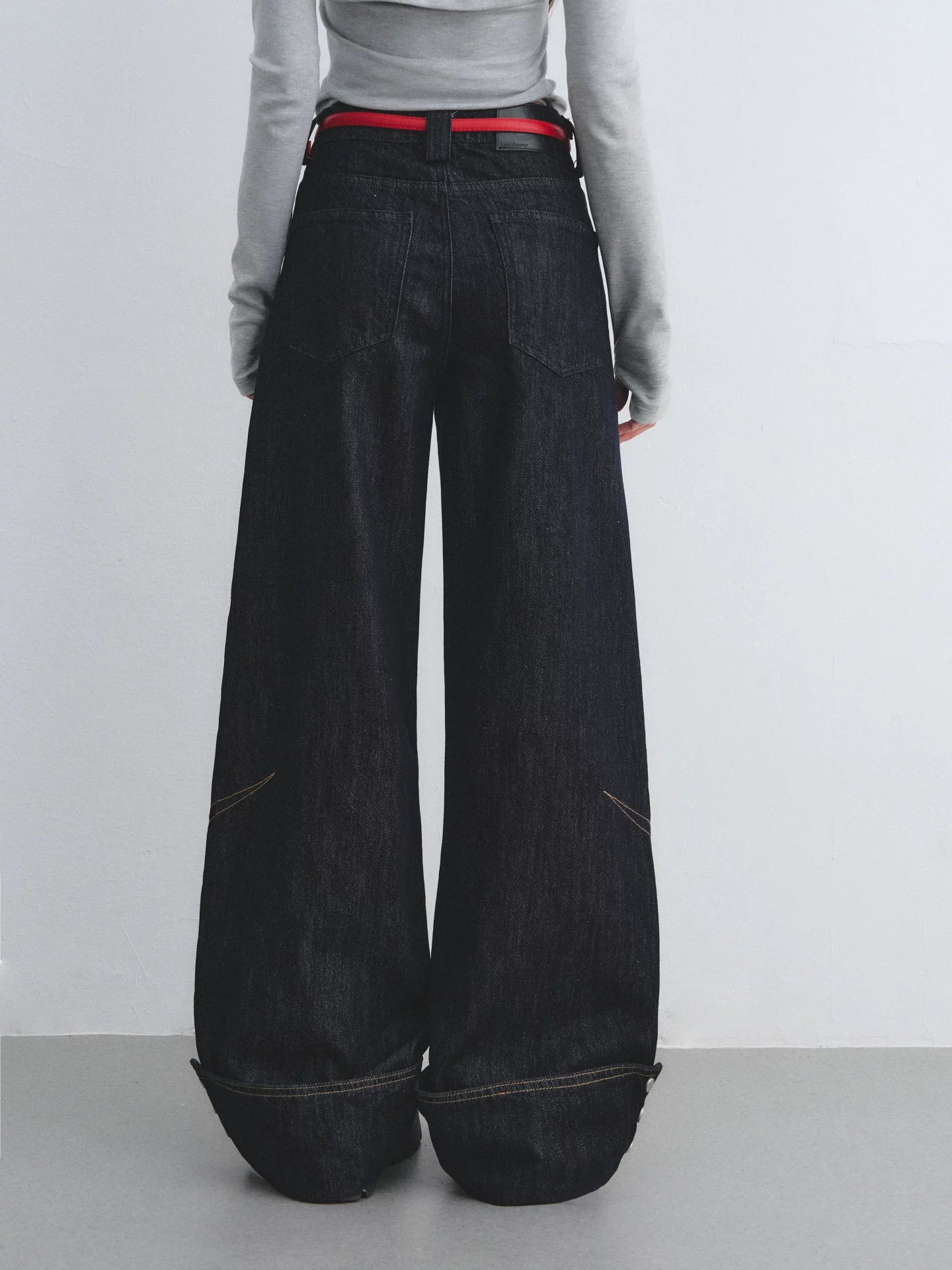 Red Waist Wide-Leg Pants