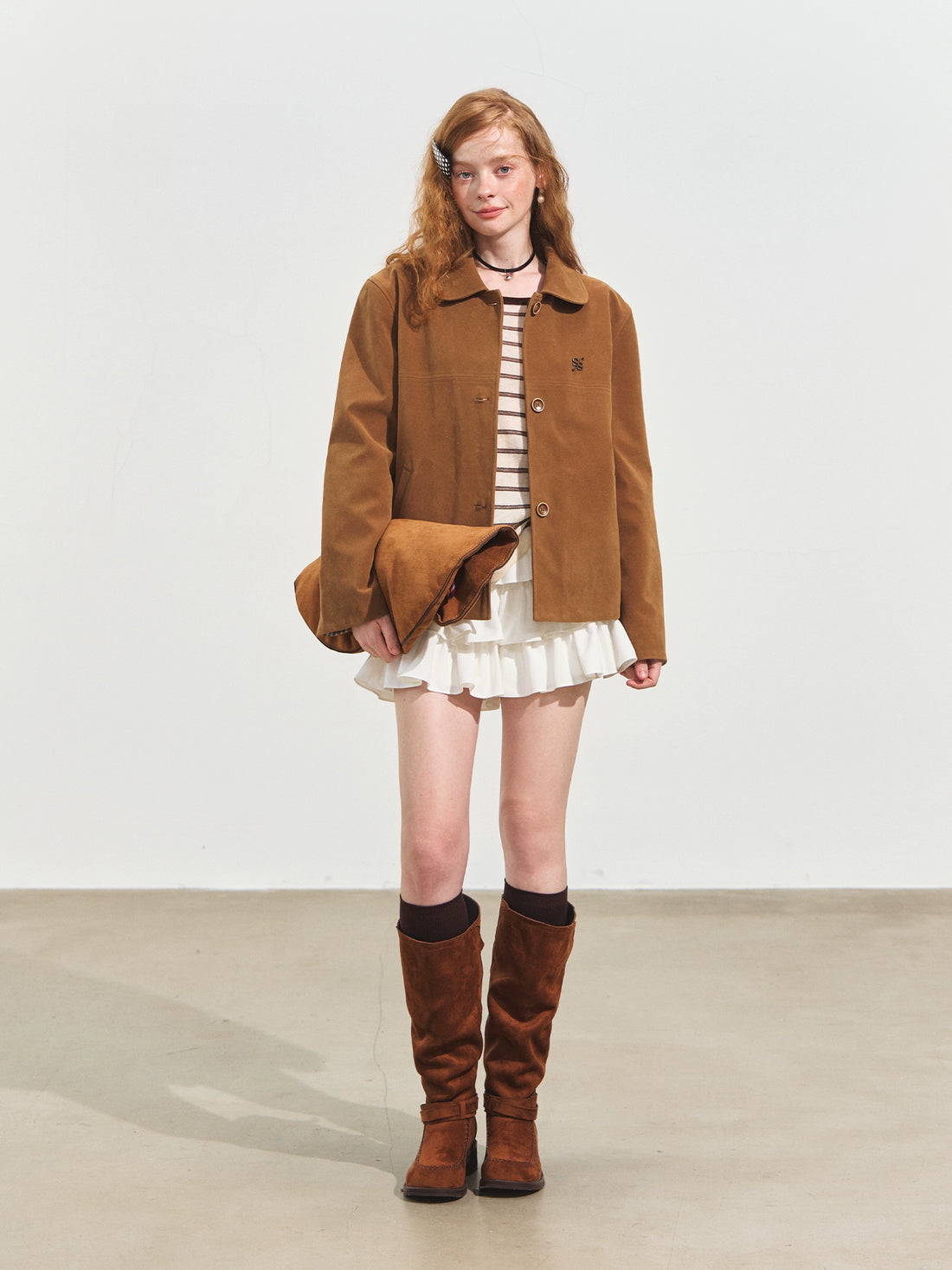 Doll Collar Suede Leather Jacket