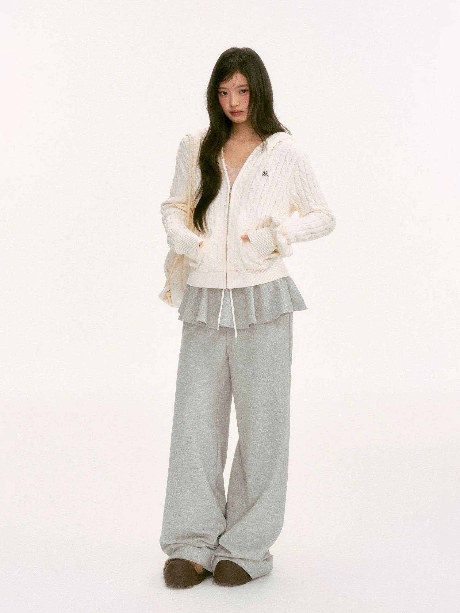 Apricot Cable Hooded Knit Cardigan