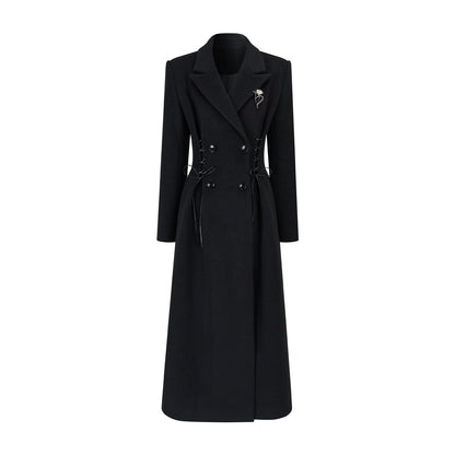 Waist-Tie Double-Breasted Wool Coat