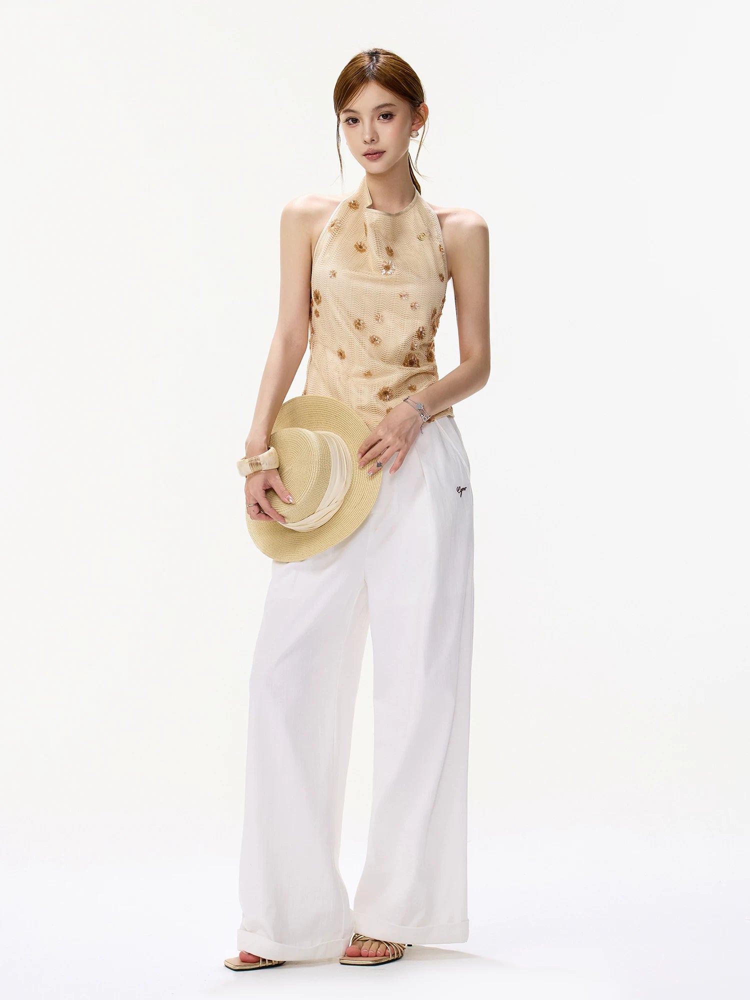 Beaded Halter Crop Top
