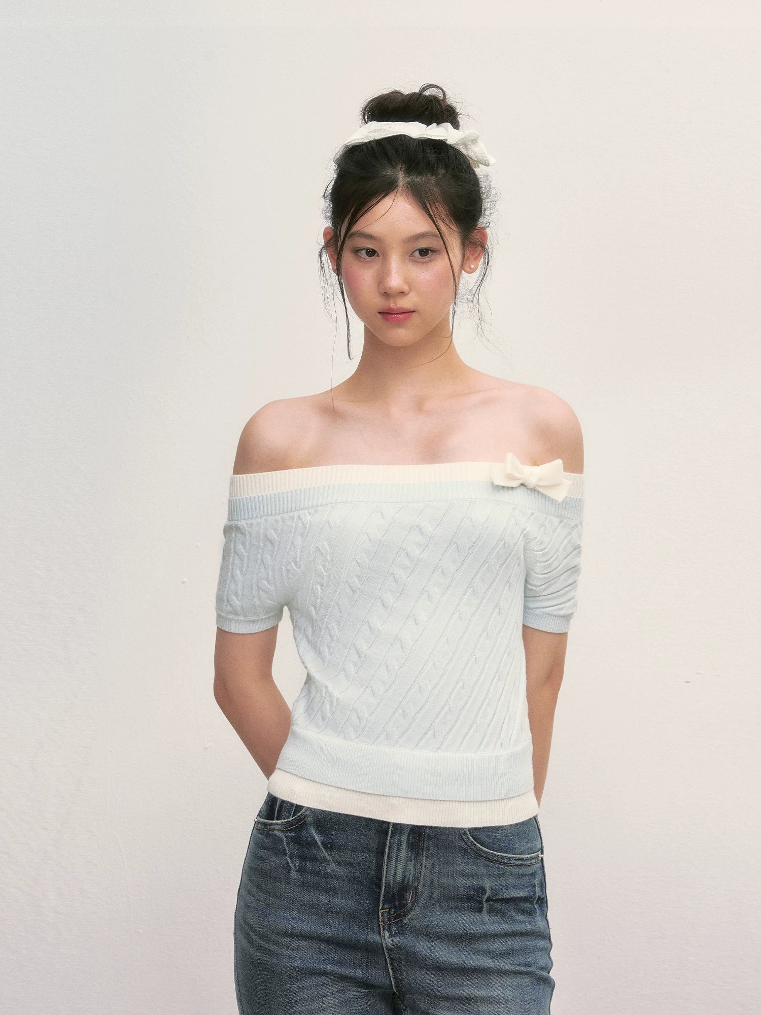 Cable Knit Off-Shoulder Top