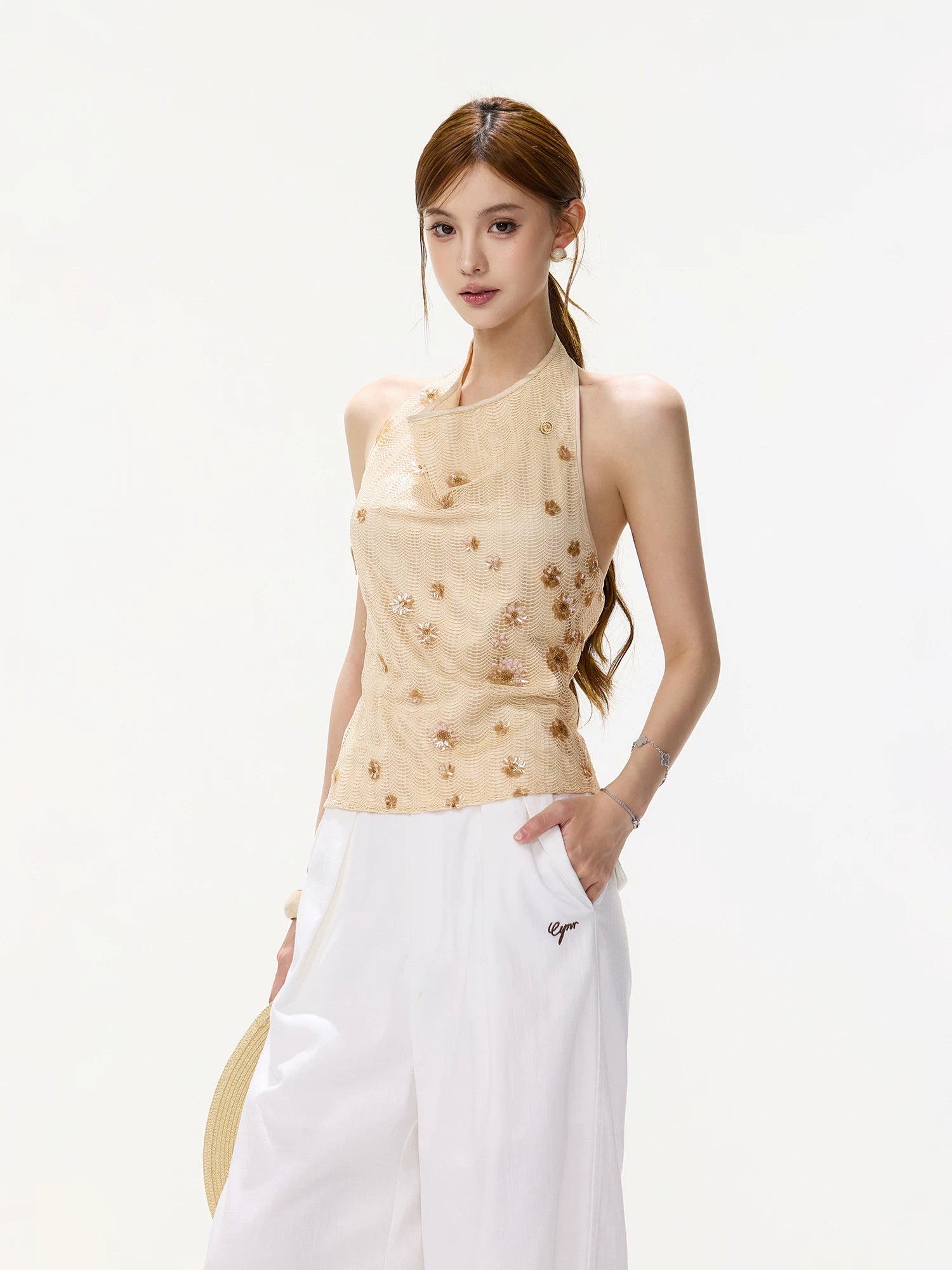 Beaded Halter Crop Top