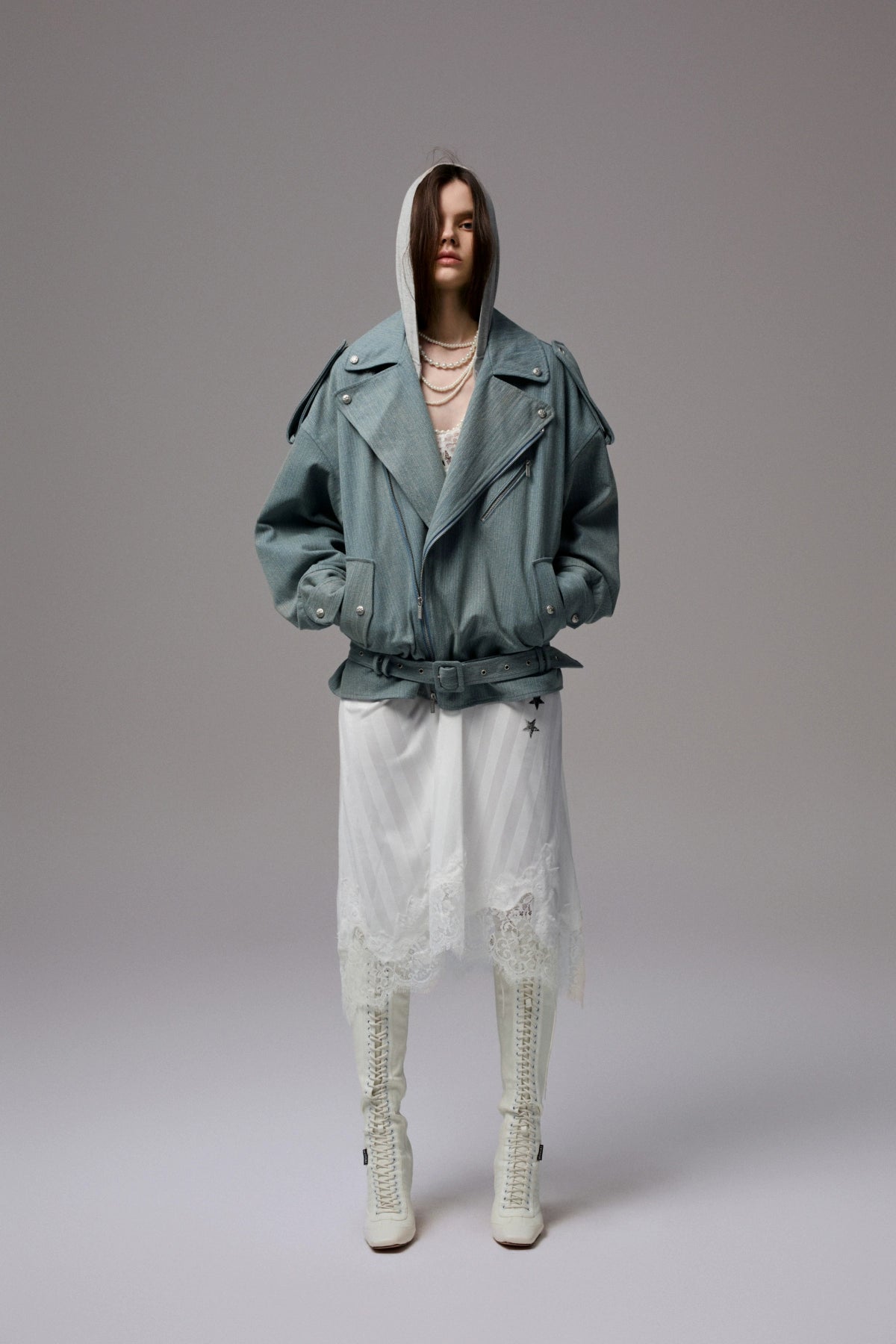 Washed Denim Moto Jacket