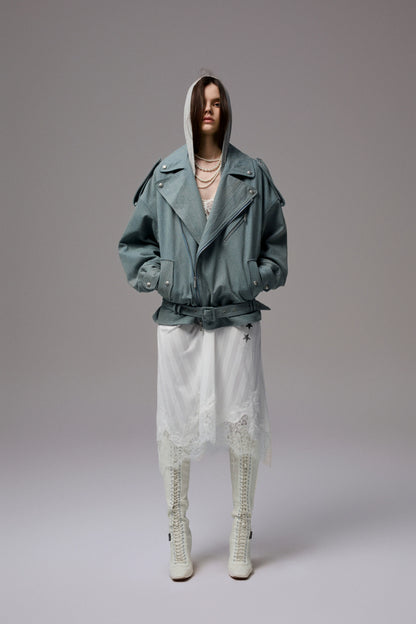 Washed Denim Moto Jacket