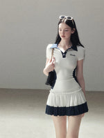 Navy Color-Block Polo Top Set