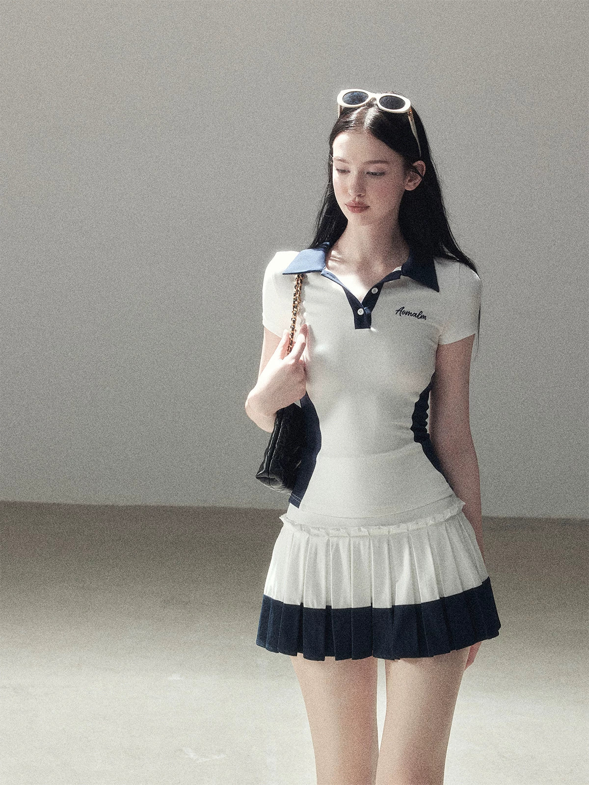 Navy Color-Block Polo Top Set