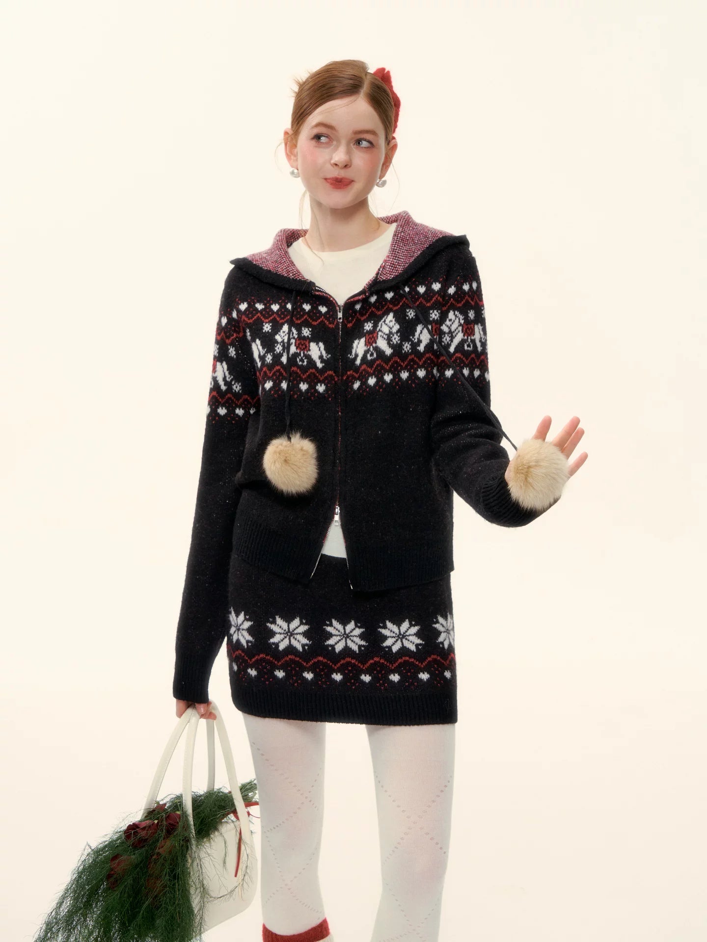 Fair Isle Pony Hooded Knit Set