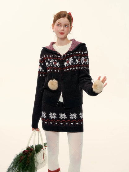 Fair Isle Pony Hooded Knit Set