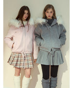 Wool Blend Faux Fur Collar Coat