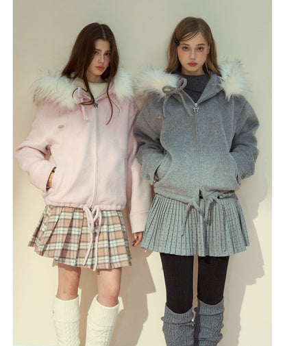 Wool Blend Faux Fur Collar Coat